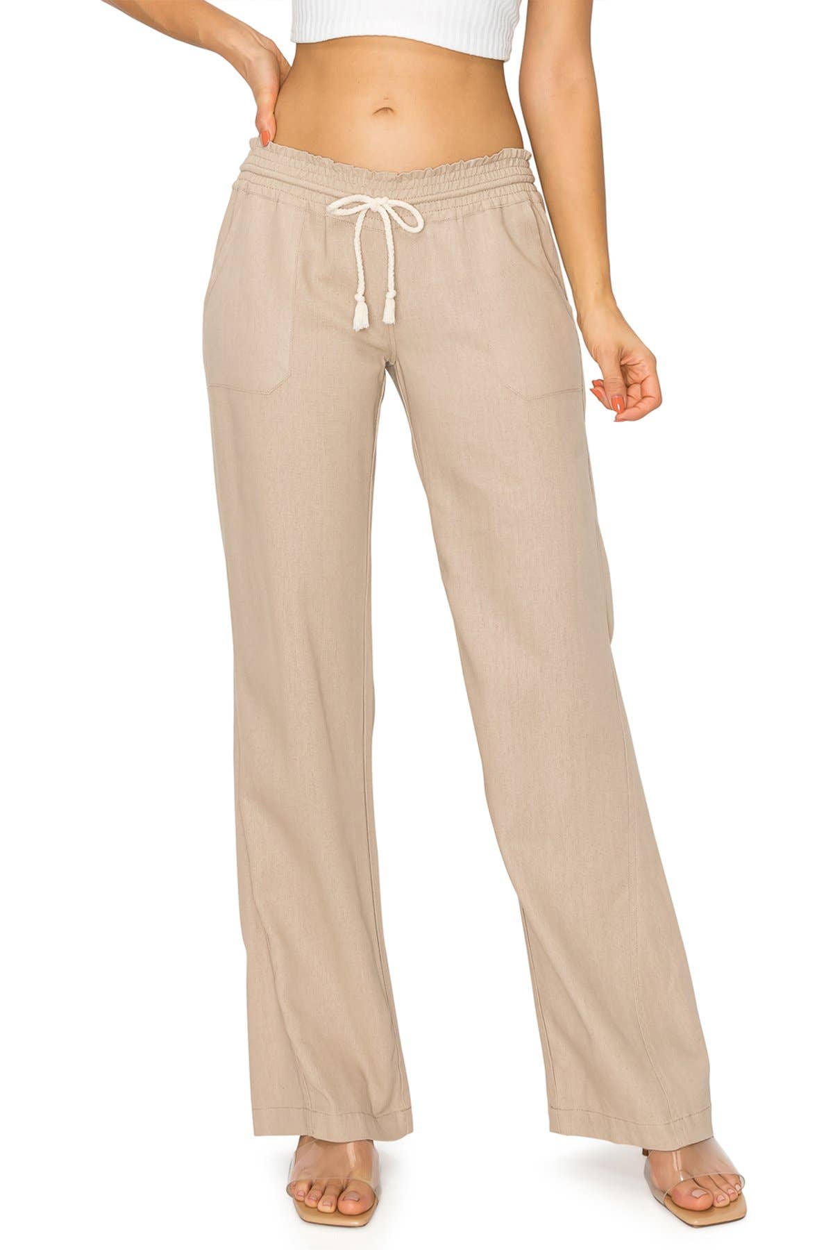 Linen Wide-Leg Drawstring Pants | Cali1850