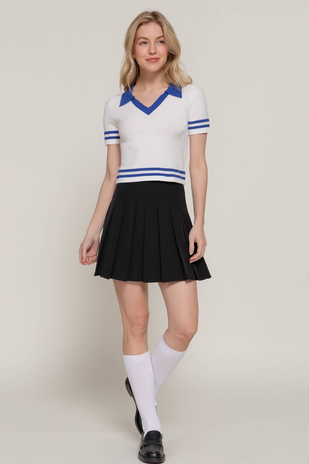 Karys Short Sleeve Stripe Polo Spring Sweater