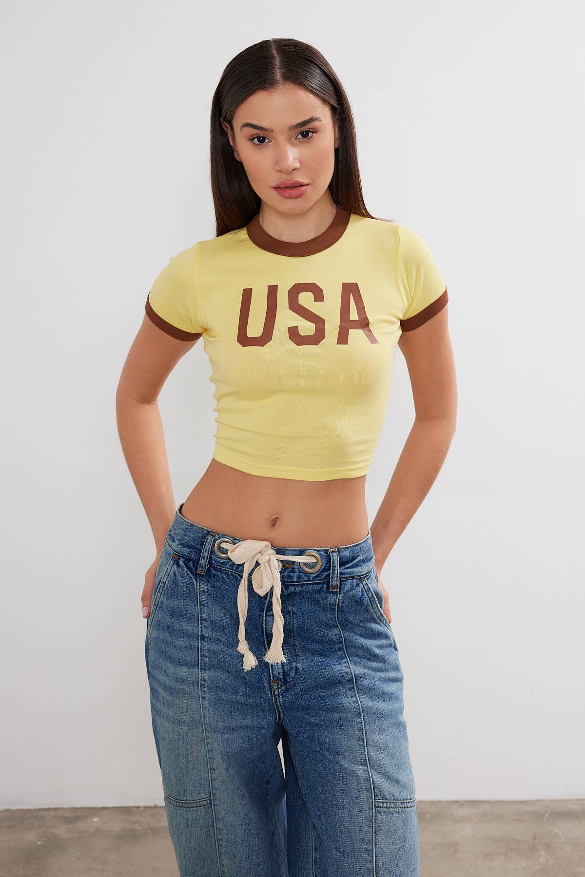 Women's USA Printed Crop Top Cropped "USA" T-Shirt Two Tone