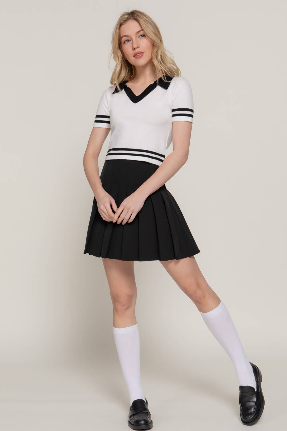 Karys Short Sleeve Stripe Polo Spring Sweater