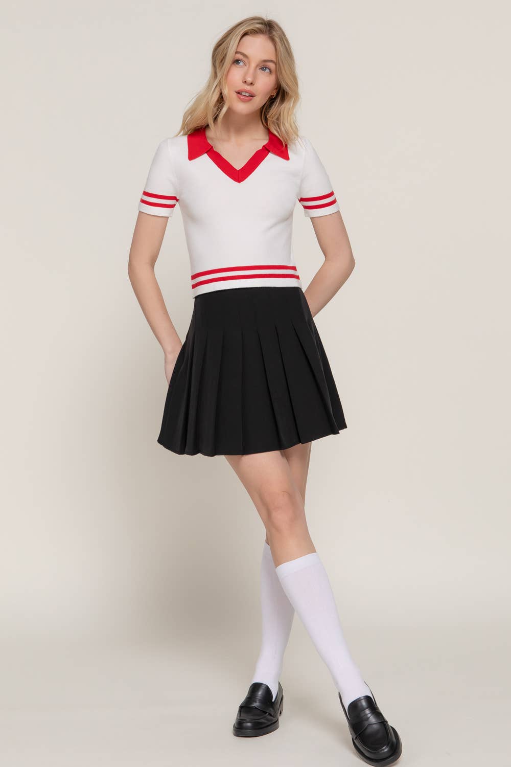 Karys Short Sleeve Stripe Polo Spring Sweater