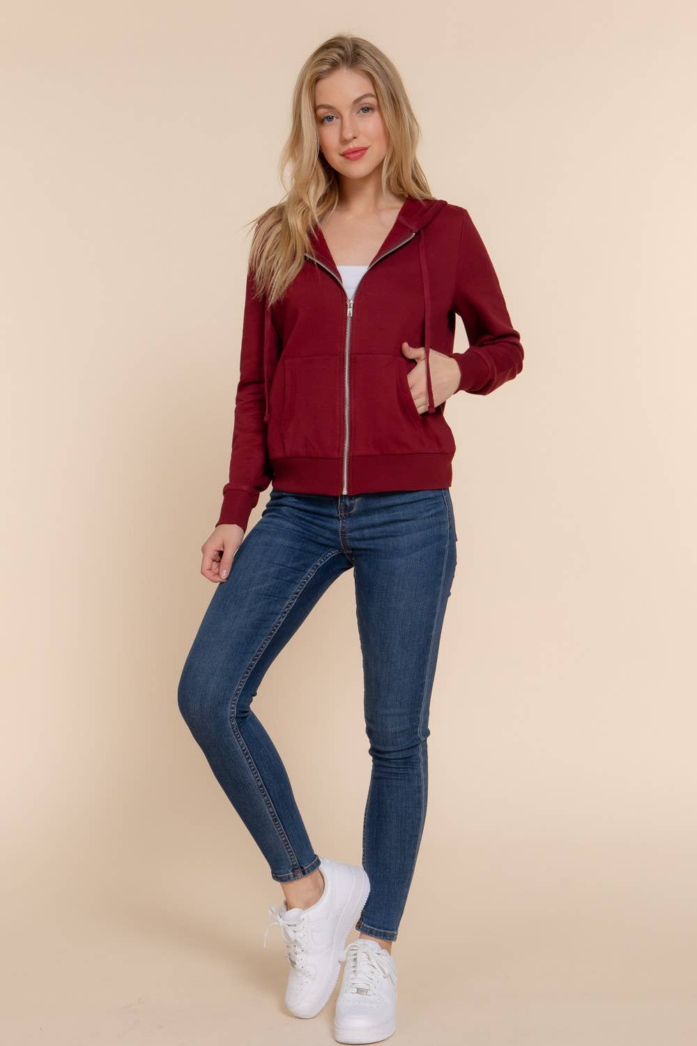 Inner Brushed Fleece French Terry Zip Up Hoodie Jacket