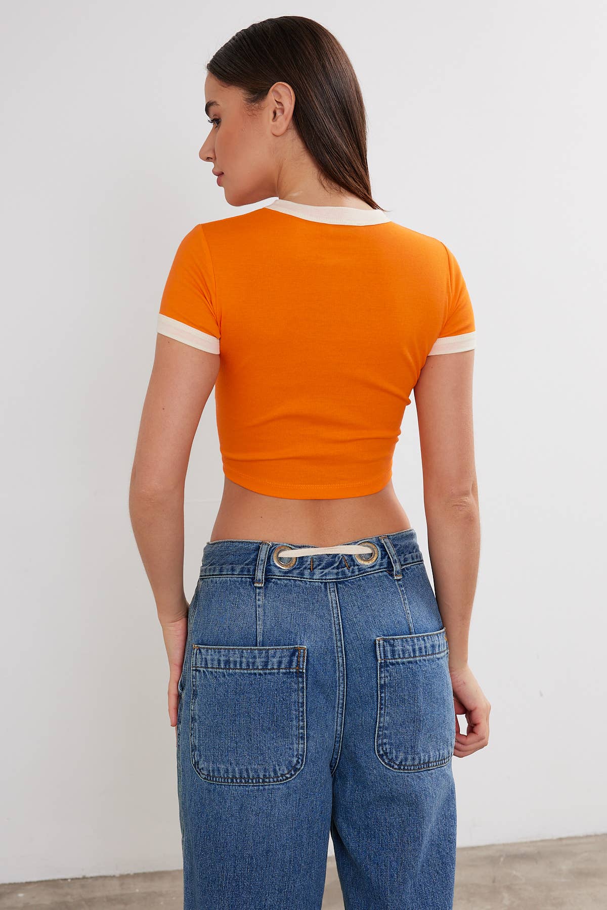 Women's USA Printed Crop Top Cropped "USA" T-Shirt Two Tone