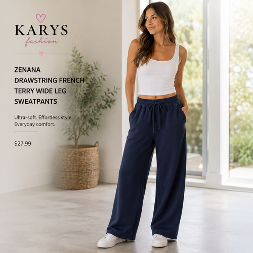 Zenana Drawstring French Terry Wide Leg Sweatpants