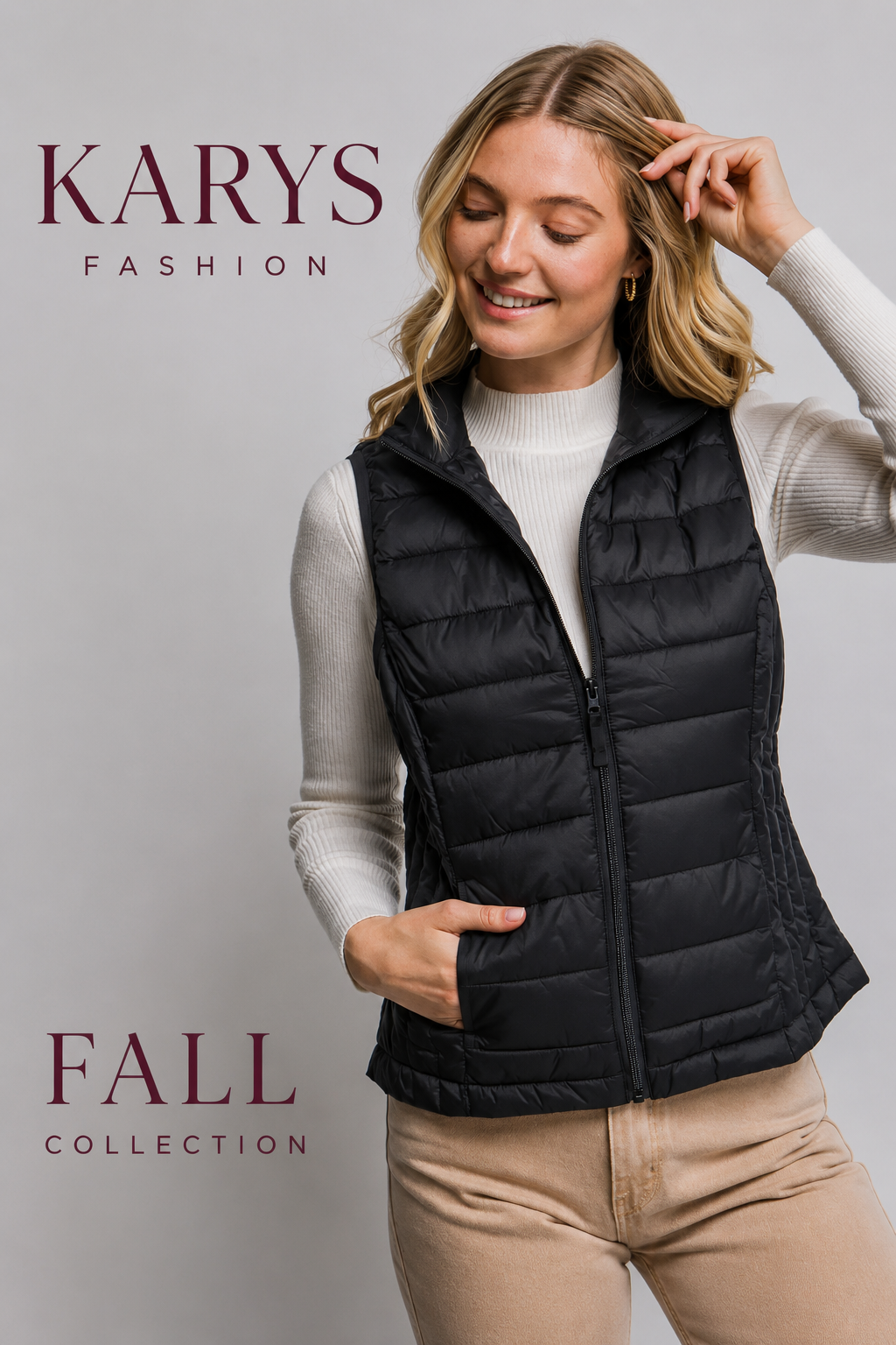 Women’s Lightweight Packable Puffer Vest – Black