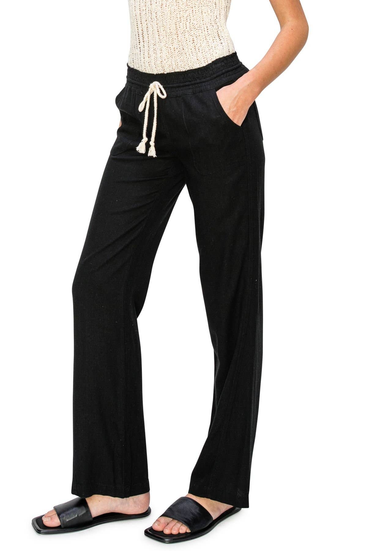 Linen Wide-Leg Drawstring Pants | Cali1850