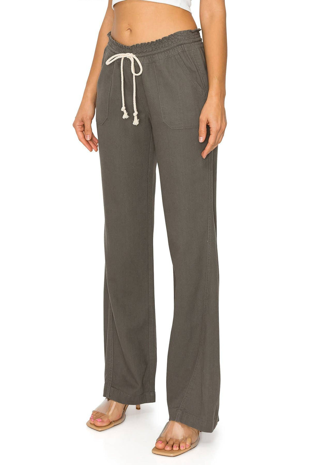 Linen Wide-Leg Drawstring Pants | Cali1850