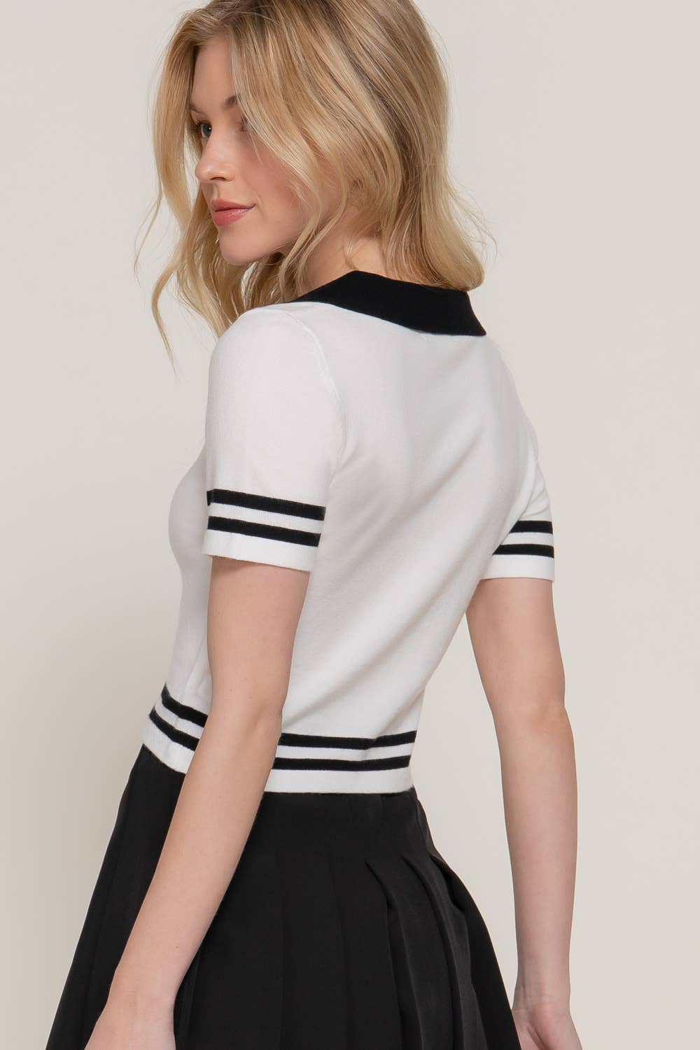 Karys Short Sleeve Stripe Polo Spring Sweater