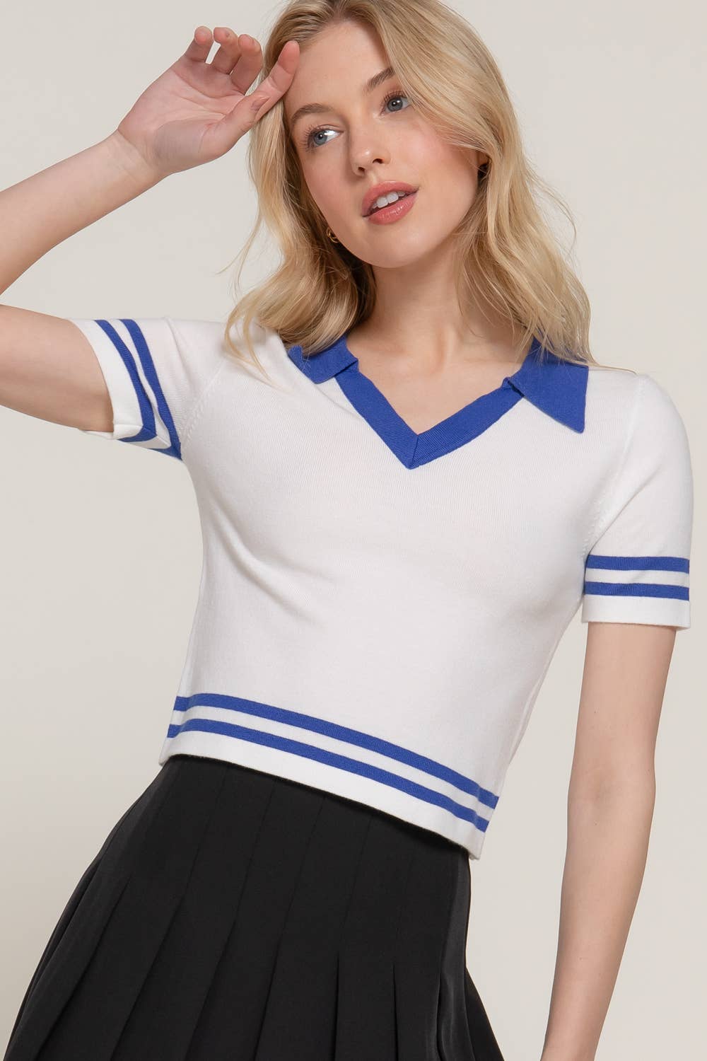 Karys Short Sleeve Stripe Polo Spring Sweater