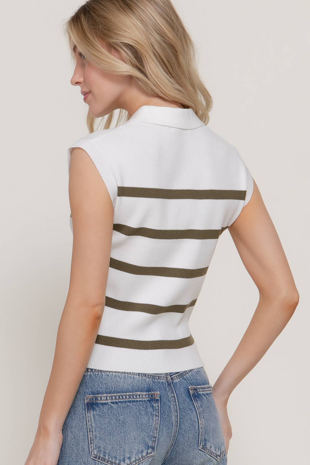 Sleeveless Stripe Polo Spring Sweater