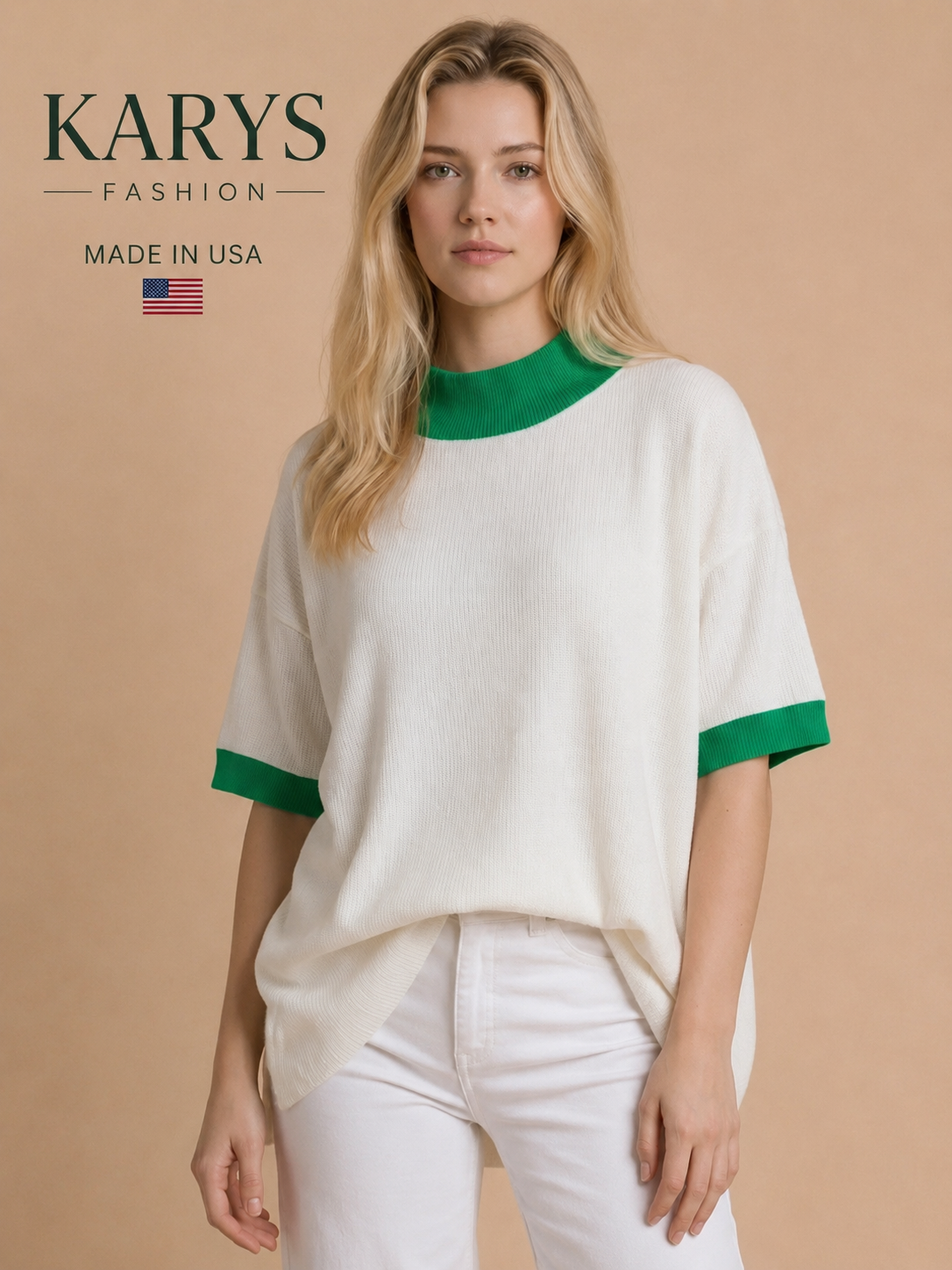 Mock Neck Contrast Trim French Terry Tunic