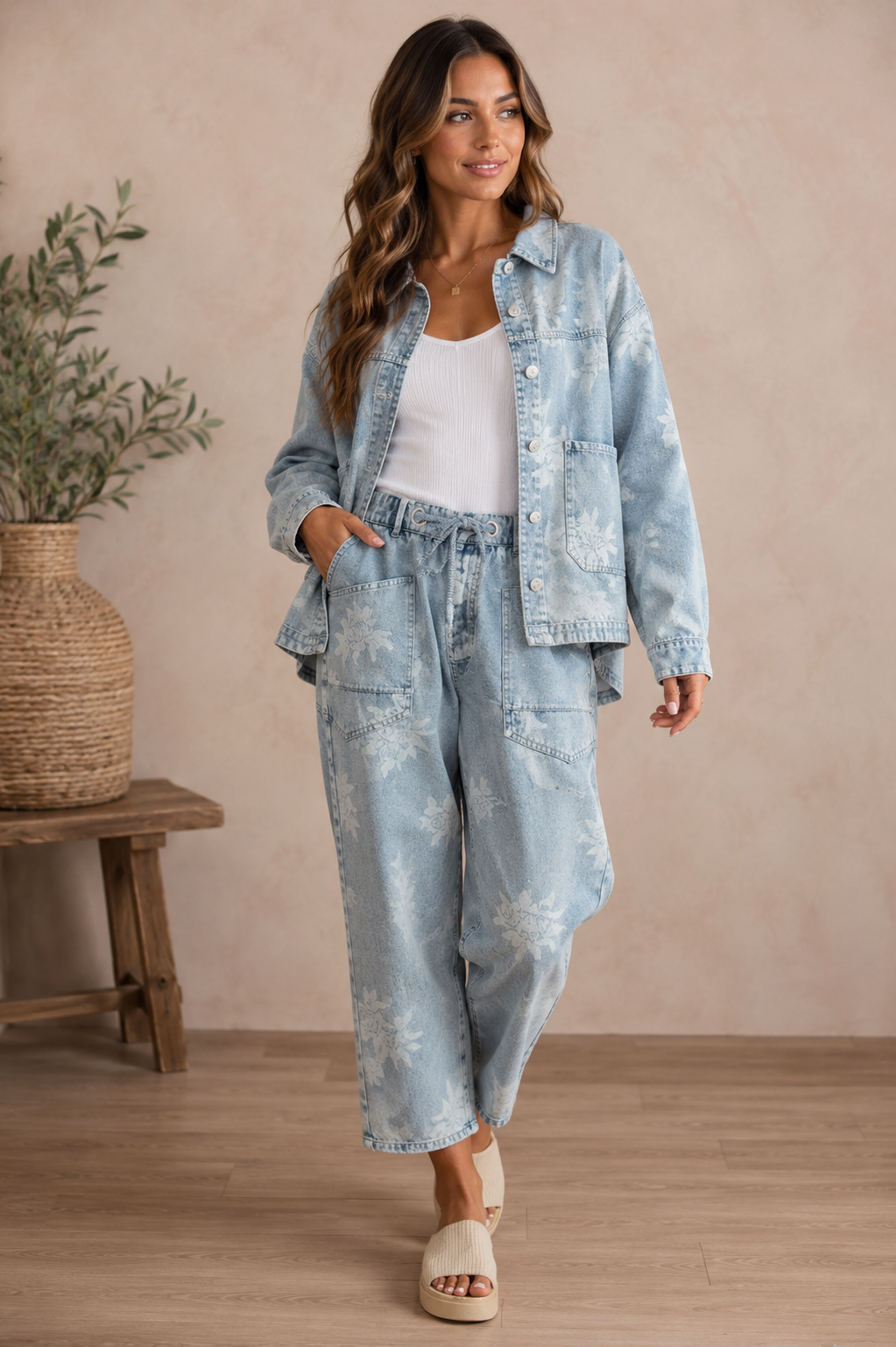 BiBi Printed Washed Denim Jacket With Pocket