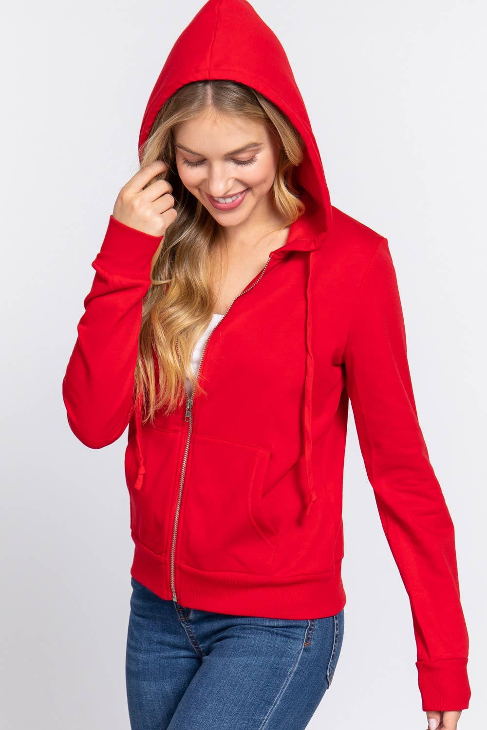 Inner Brushed Fleece French Terry Zip Up Hoodie Jacket