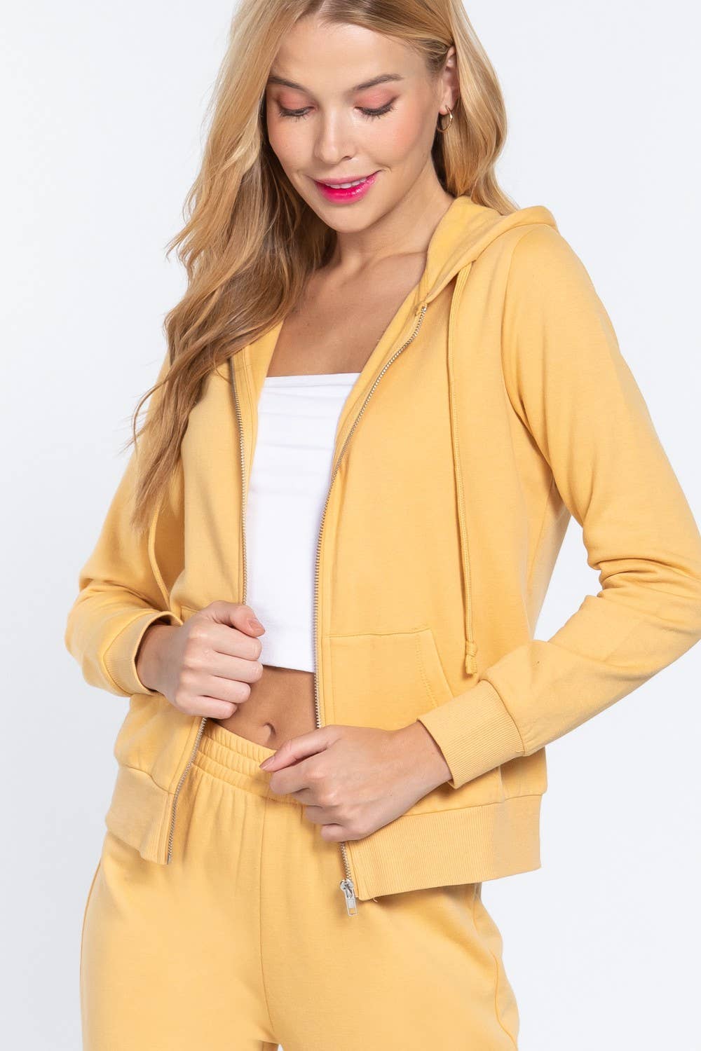 Inner Brushed Fleece French Terry Zip Up Hoodie Jacket