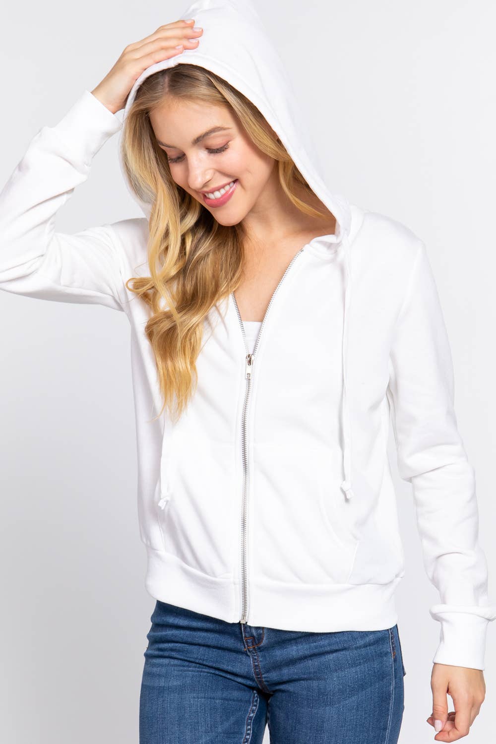 Inner Brushed Fleece French Terry Zip Up Hoodie Jacket