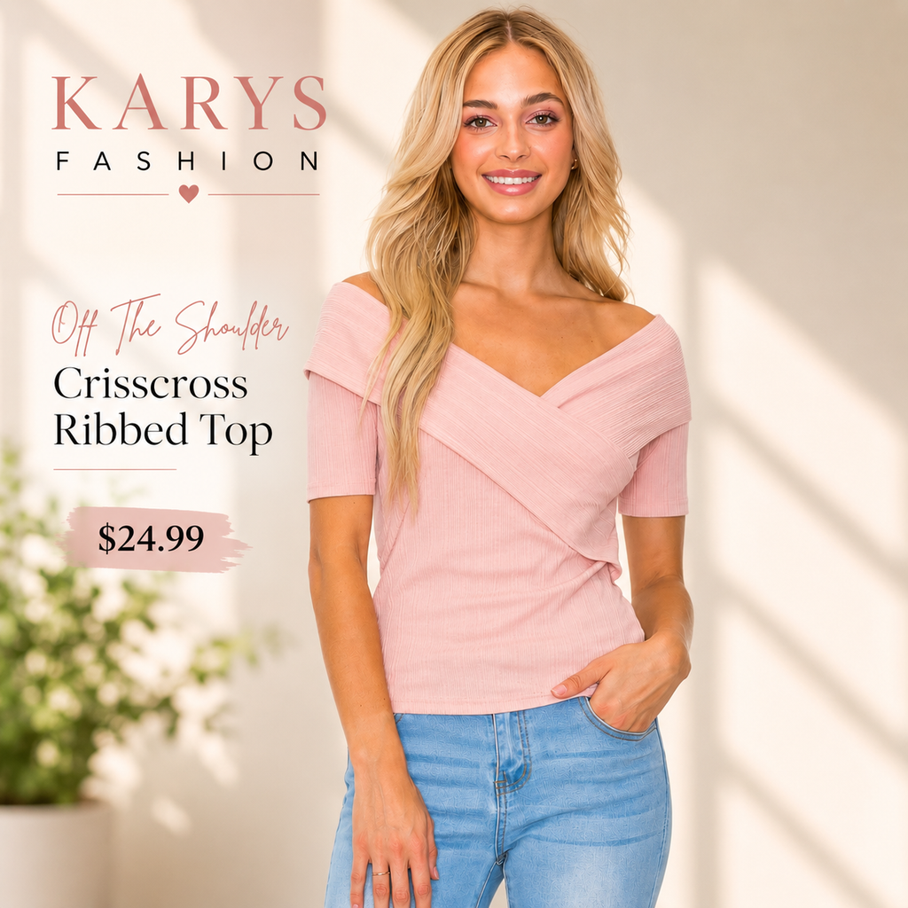 Off The Shoulder Crisscross Ribbed Top