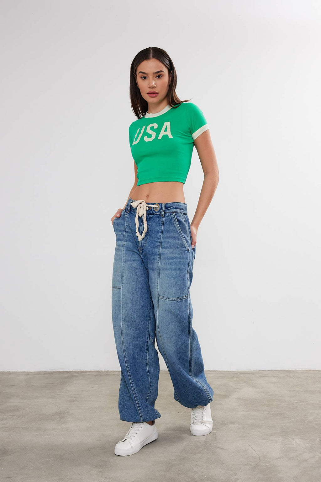 Women's USA Printed Crop Top Cropped "USA" T-Shirt Two Tone