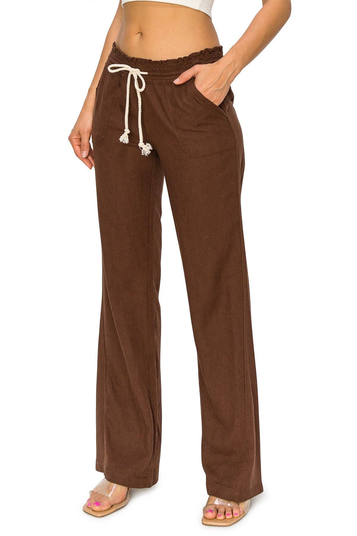 Linen Wide-Leg Drawstring Pants | Cali1850
