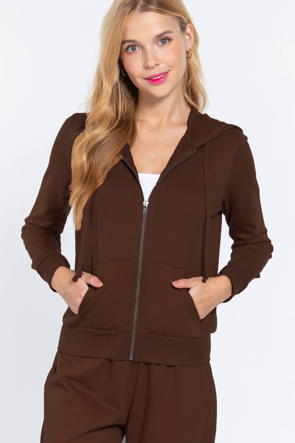 Inner Brushed Fleece French Terry Zip Up Hoodie Jacket