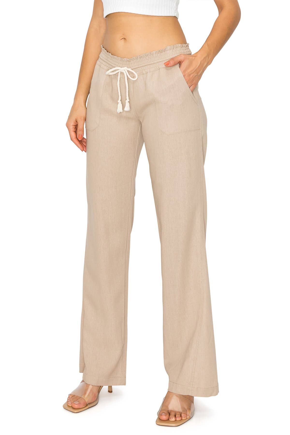 Linen Wide-Leg Drawstring Pants | Cali1850