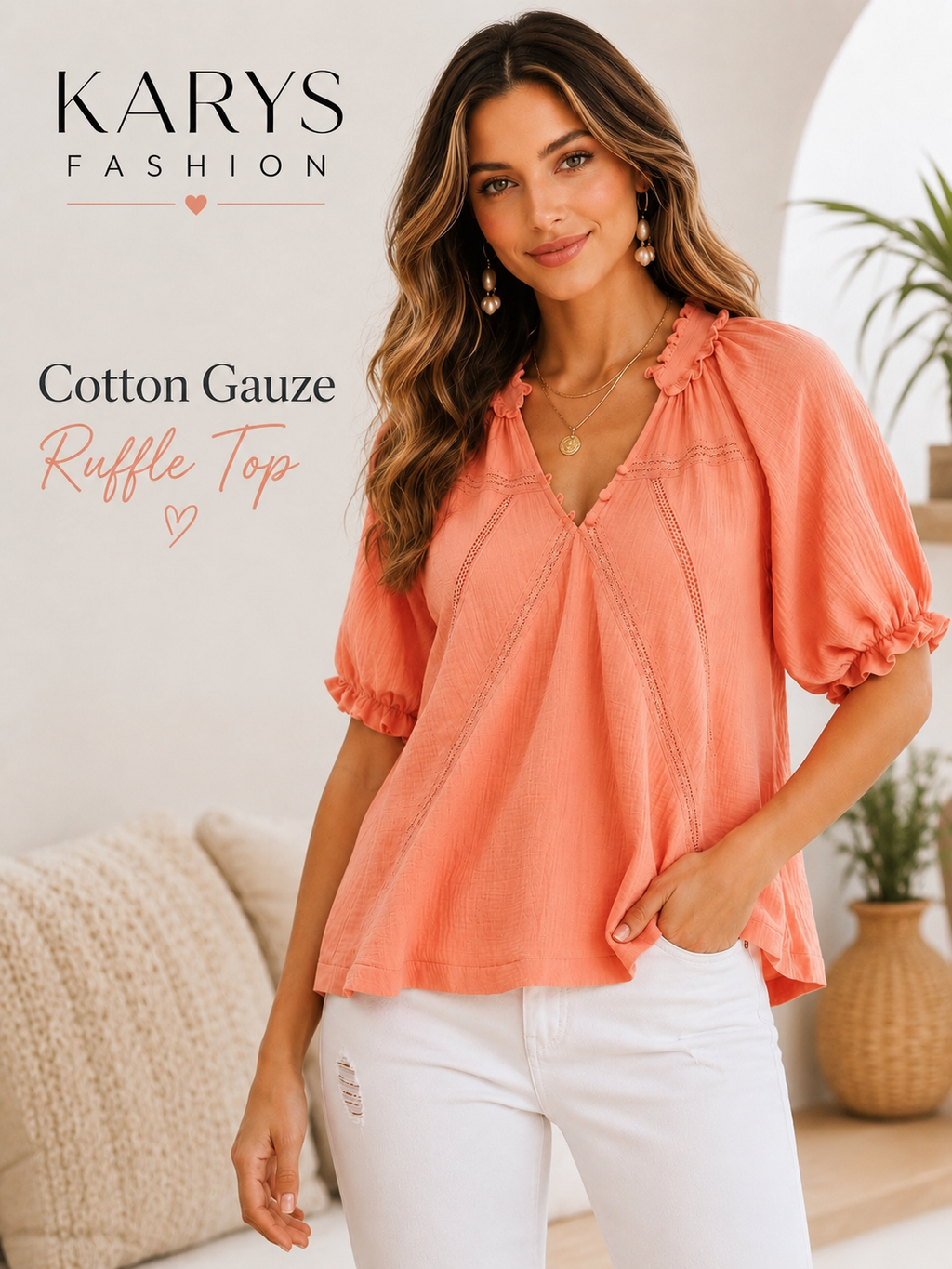 Umgee Cotton Gauze Ruffle Top
