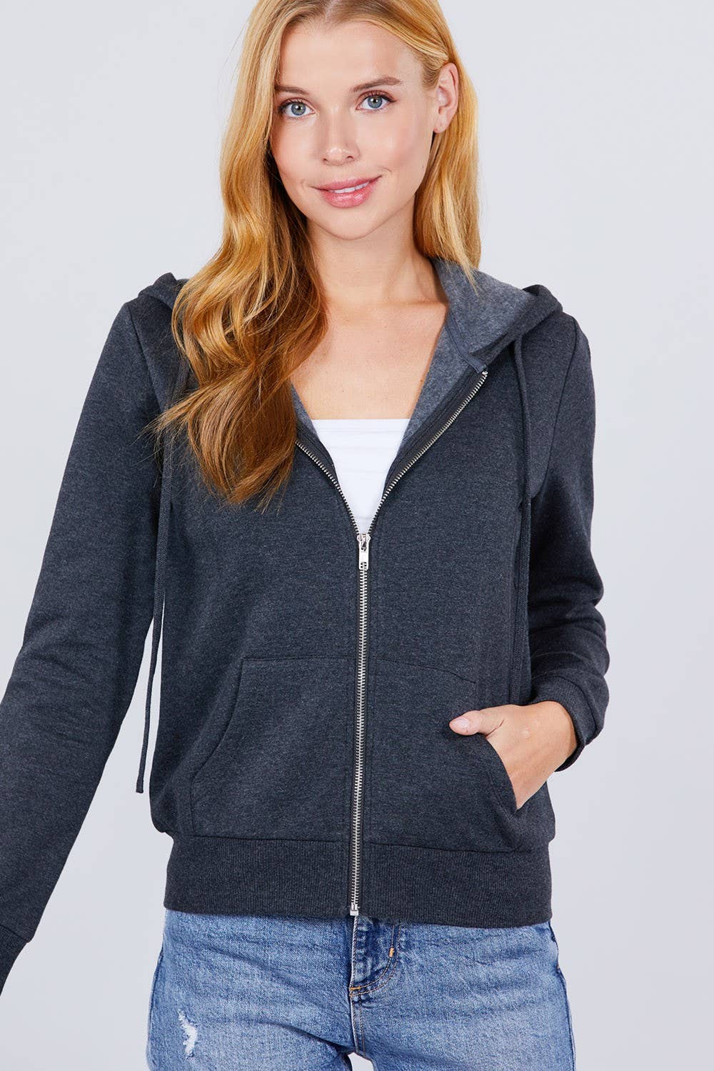 Inner Brushed Fleece French Terry Zip Up Hoodie Jacket