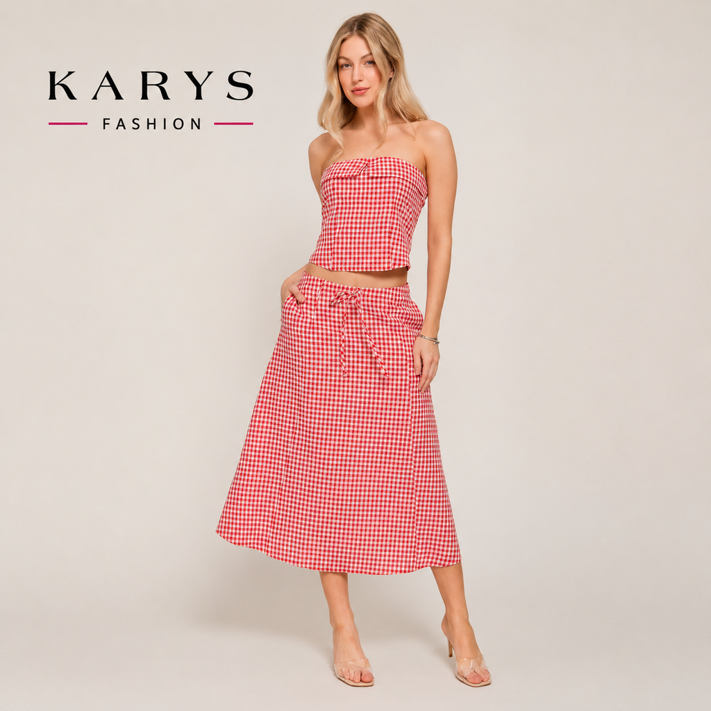 KARYS Seersucker Bandeau Top & A-Line Midi Skirt Set