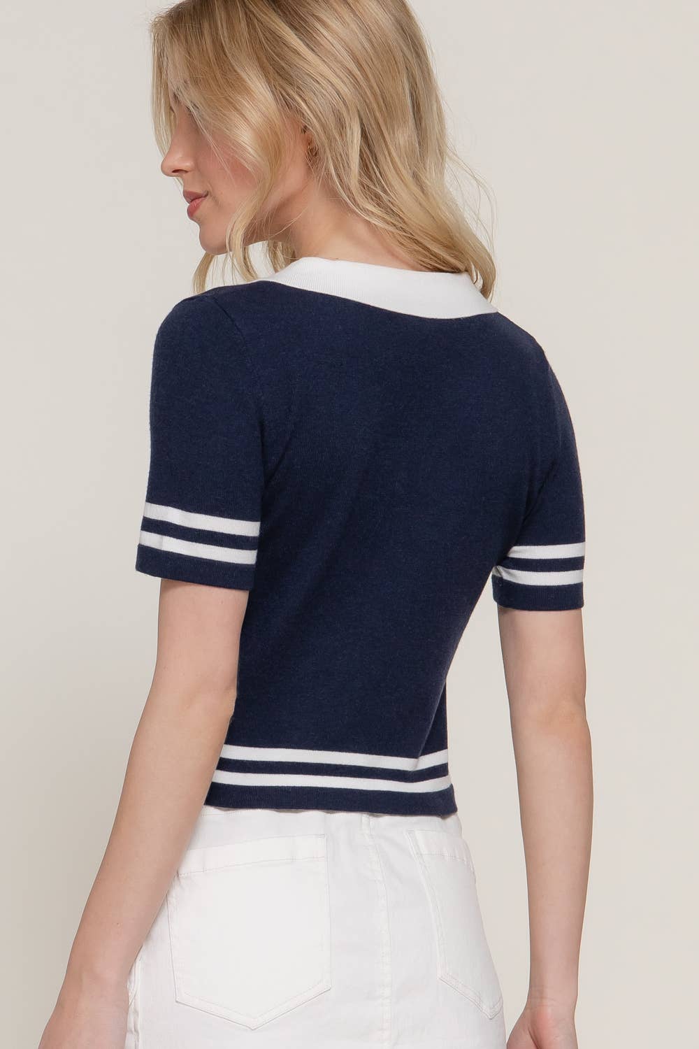 Karys Short Sleeve Stripe Polo Spring Sweater