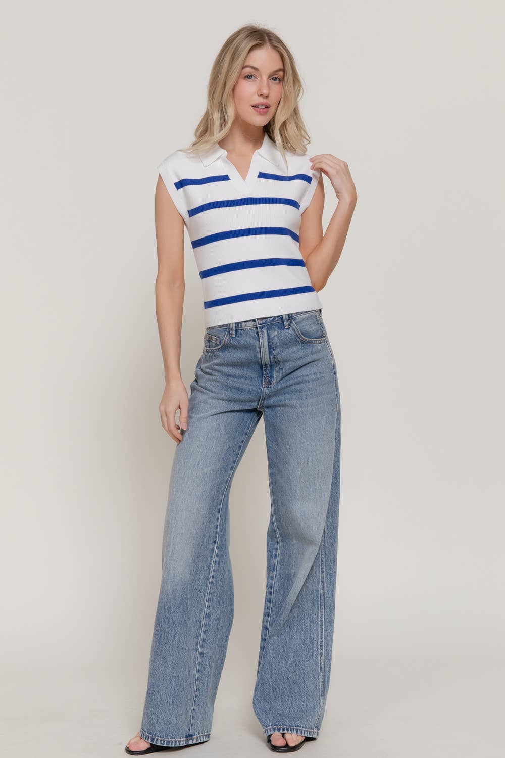 Sleeveless Stripe Polo Spring Sweater