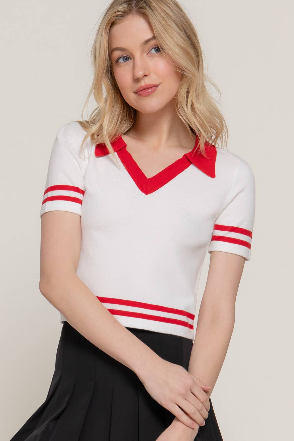 Karys Short Sleeve Stripe Polo Spring Sweater