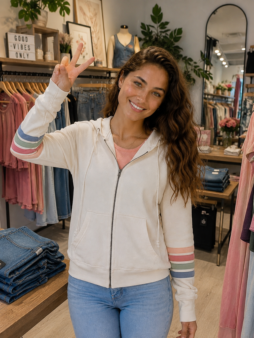Ladies Naamah Stripe Sleeve Full Zip Hoodie
