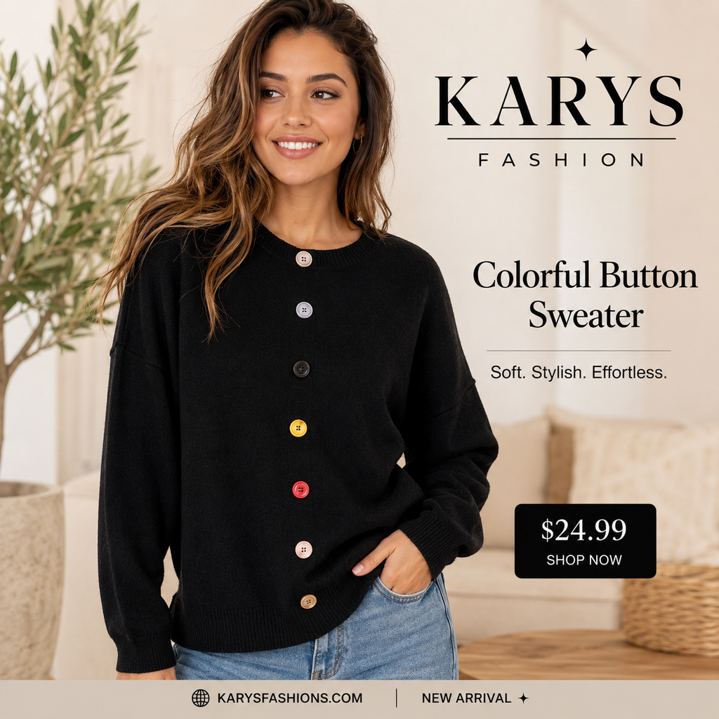 Solid Sweater With Colorful Buttons