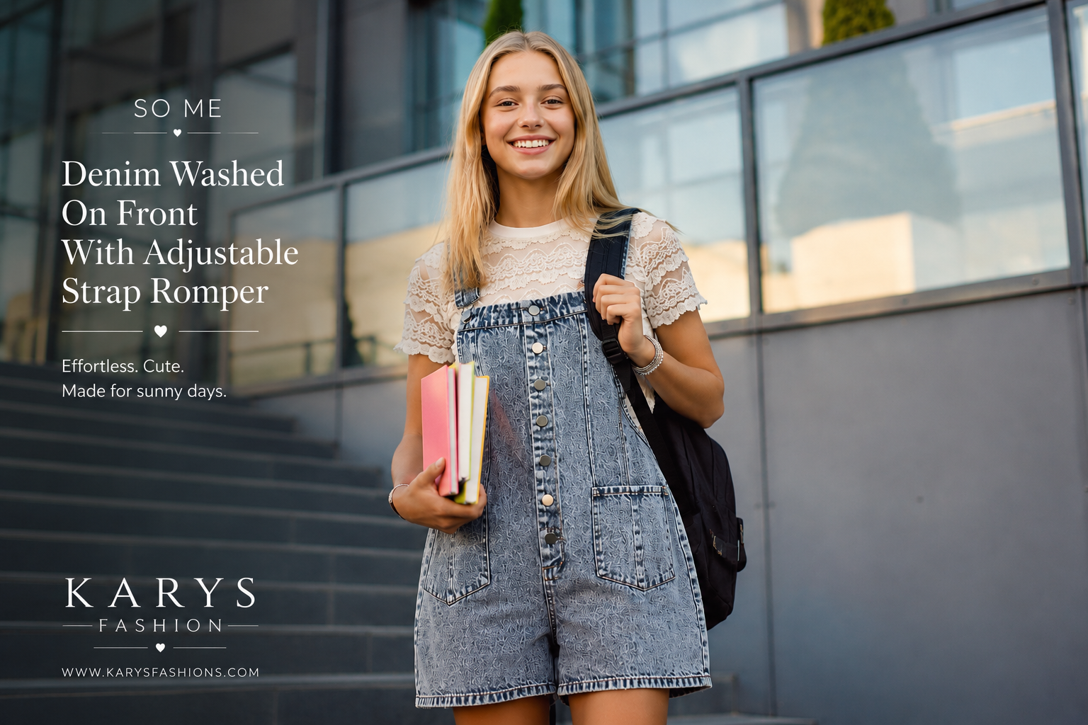 SO ME Denim Washed On Front With Adjustable Strap Romper