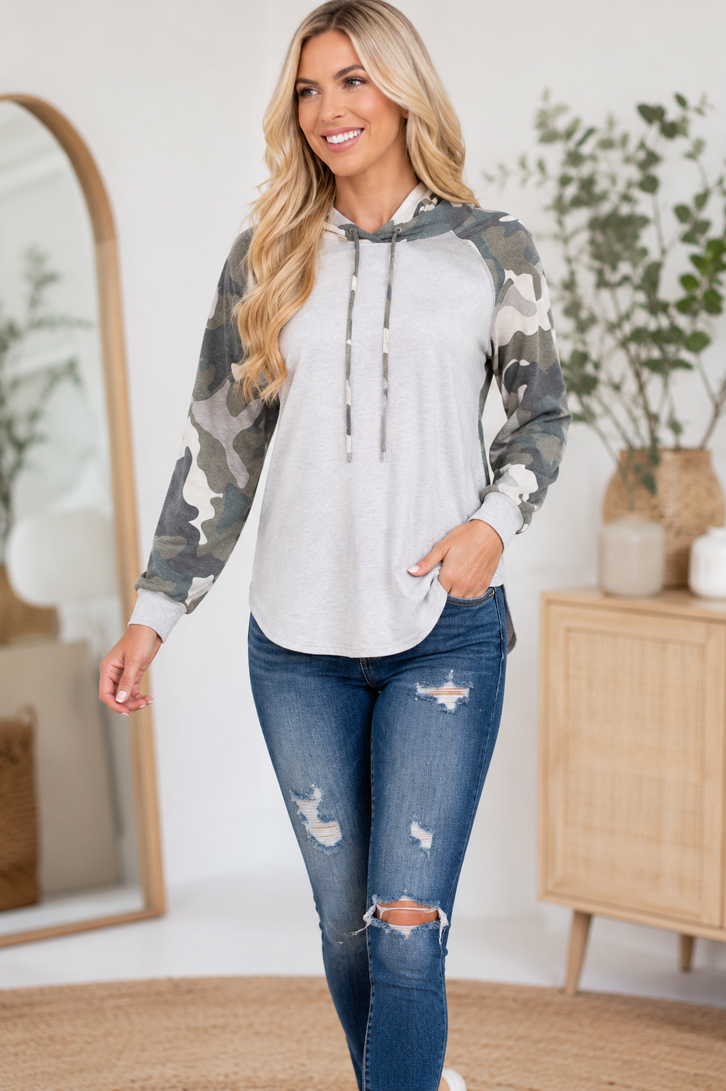 Solid French Terry Casual Hoodie