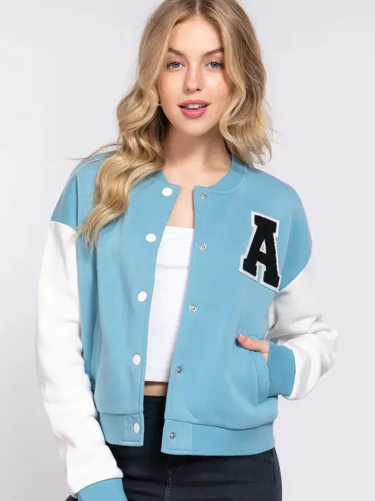 Patrol Jeans Varsity Letterman Jacket - Blue/Ivory