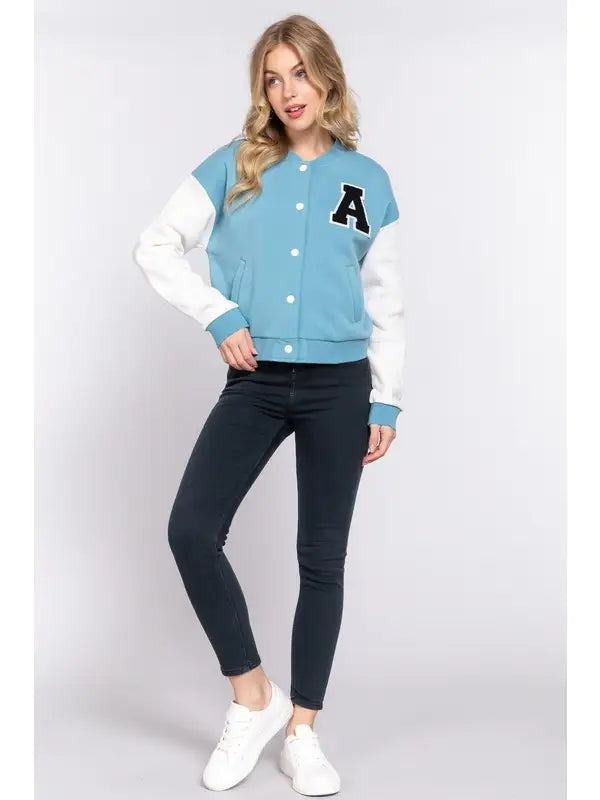 Patrol Jeans Varsity Letterman Jacket - Blue/Ivory