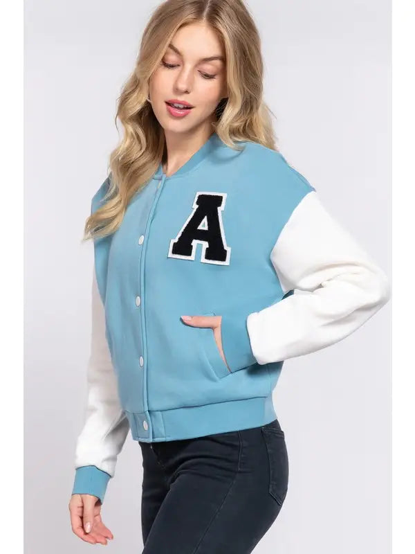 Patrol Jeans Varsity Letterman Jacket - Blue/Ivory