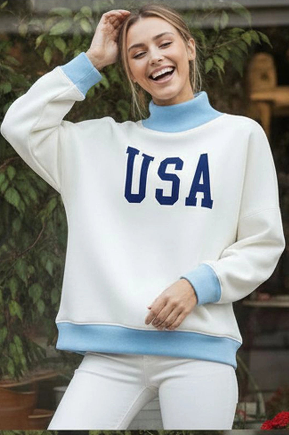 Oversized Contrast Mock Neck Sweatshirt