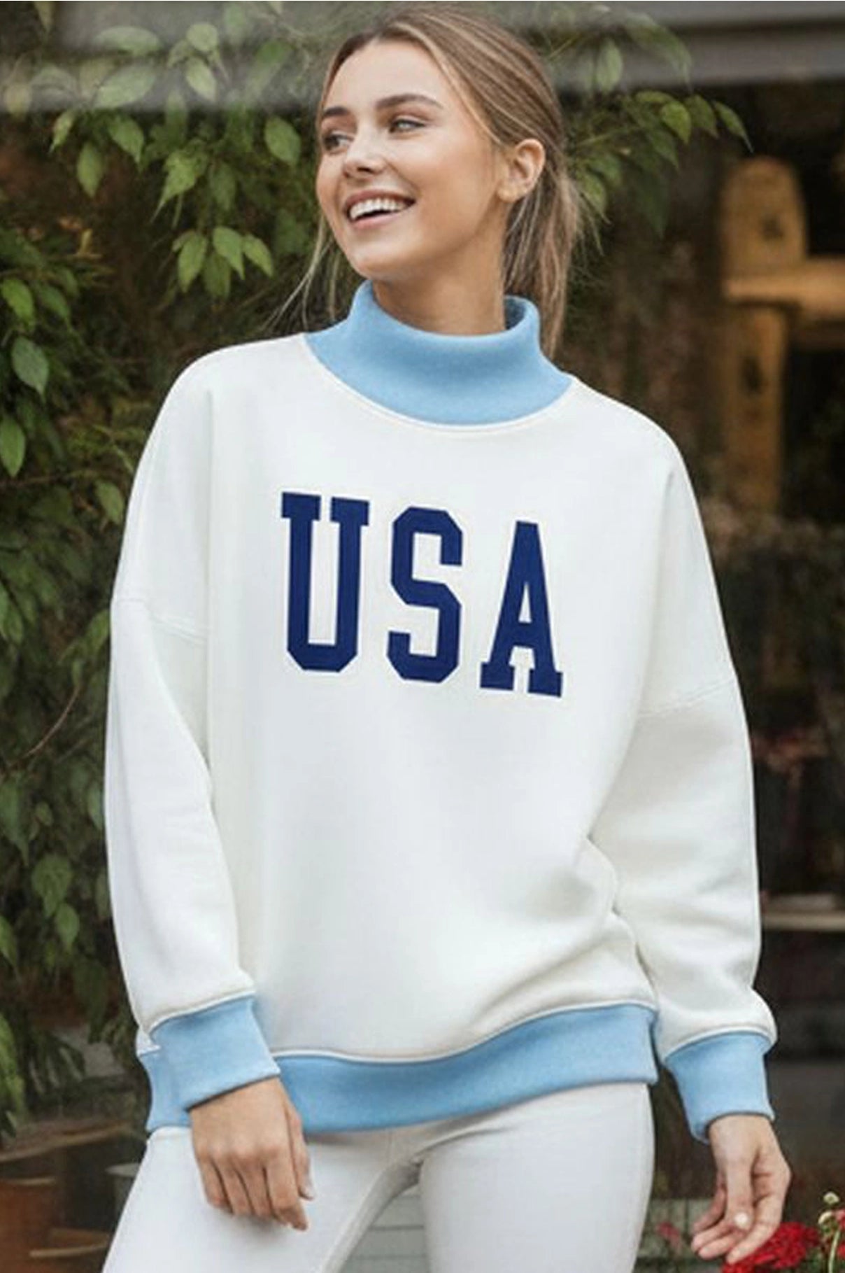 Oversized Contrast Mock Neck Sweatshirt