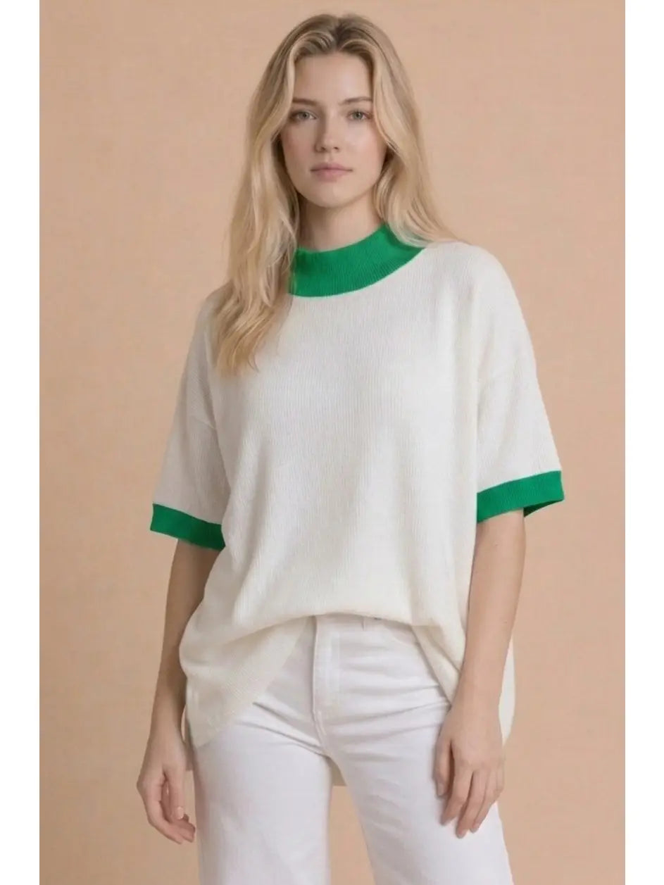 Mock Neck Contrast Trim French Terry Tunic