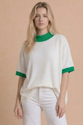 Mock Neck Contrast Trim French Terry Tunic