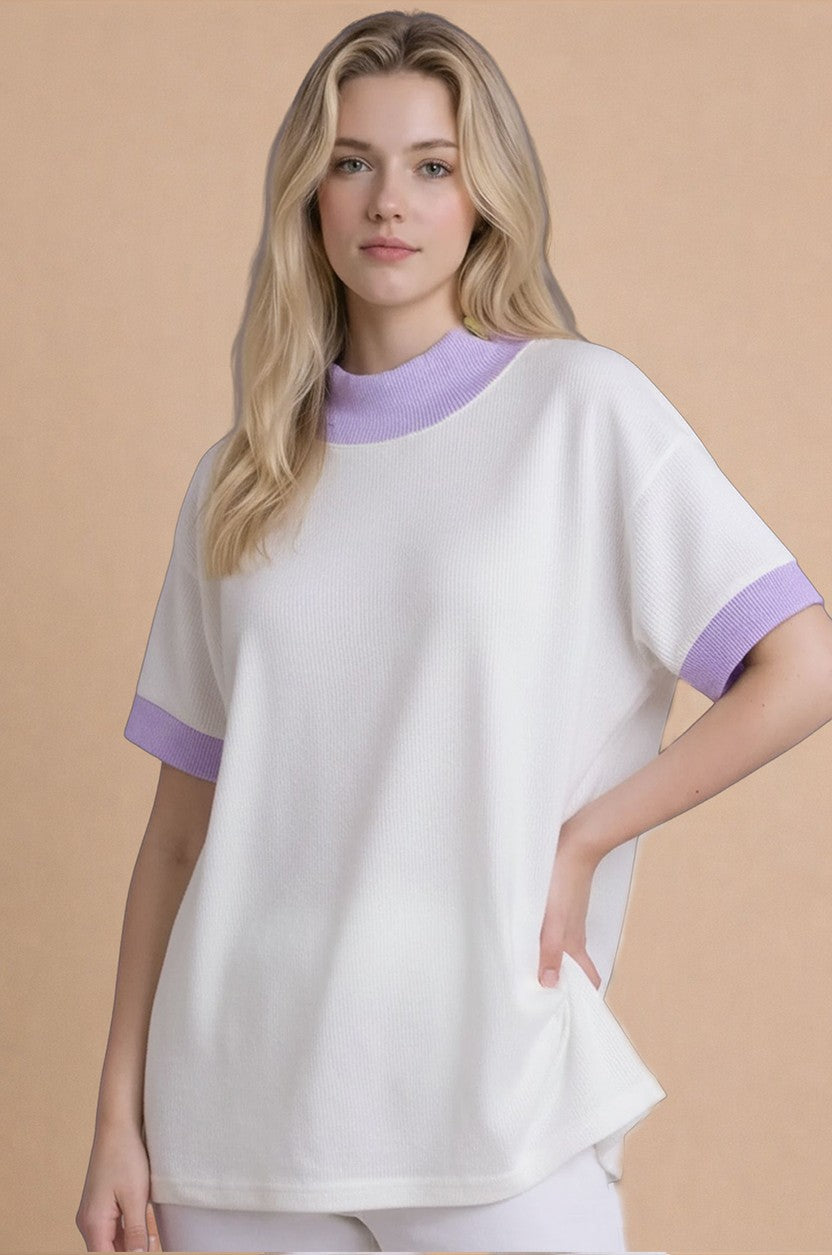 Mock Neck Contrast Trim French Terry Tunic