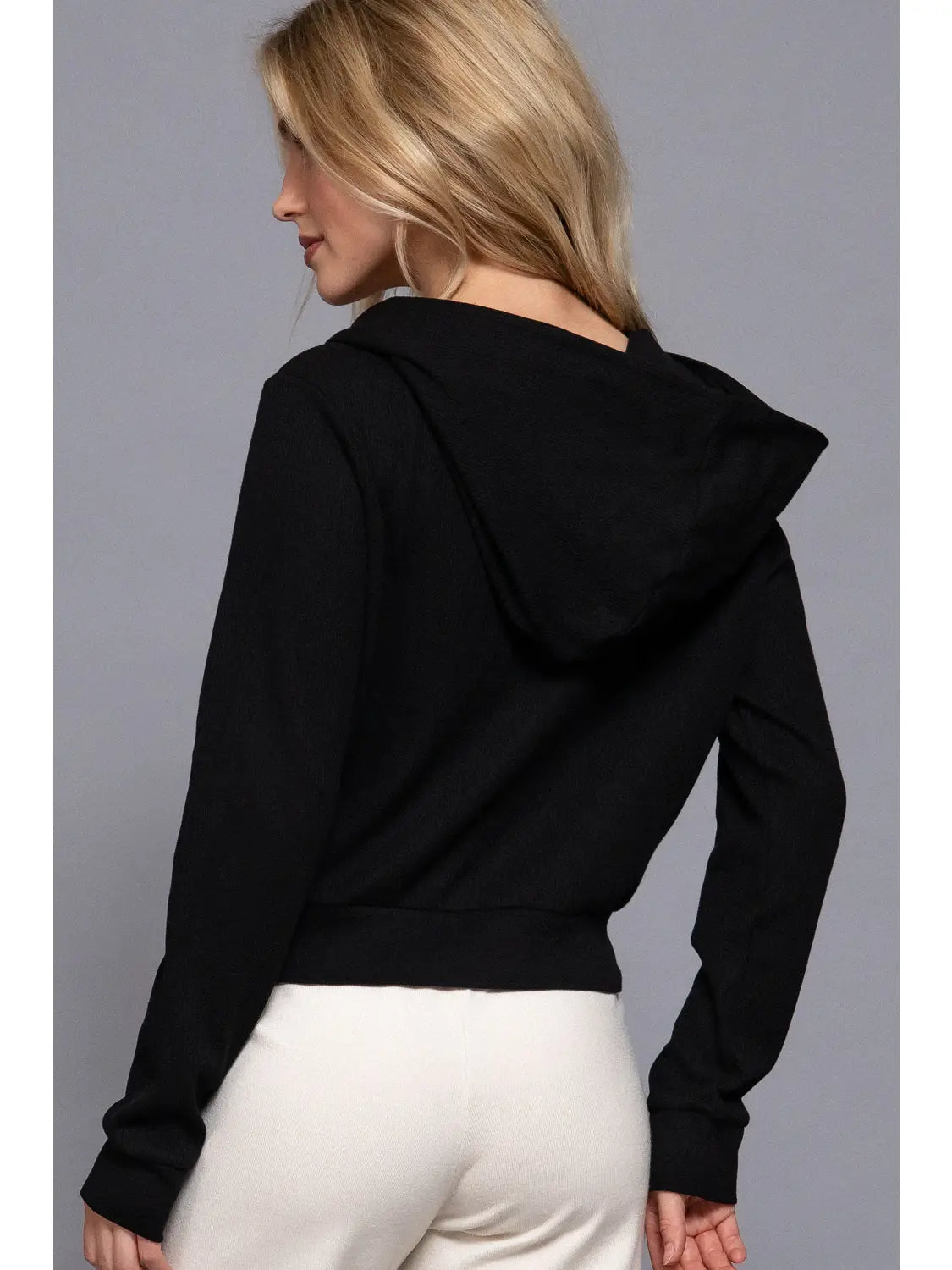 Karys Long Sleeve Crop Zip-Up Thermal Hoodie Jacket