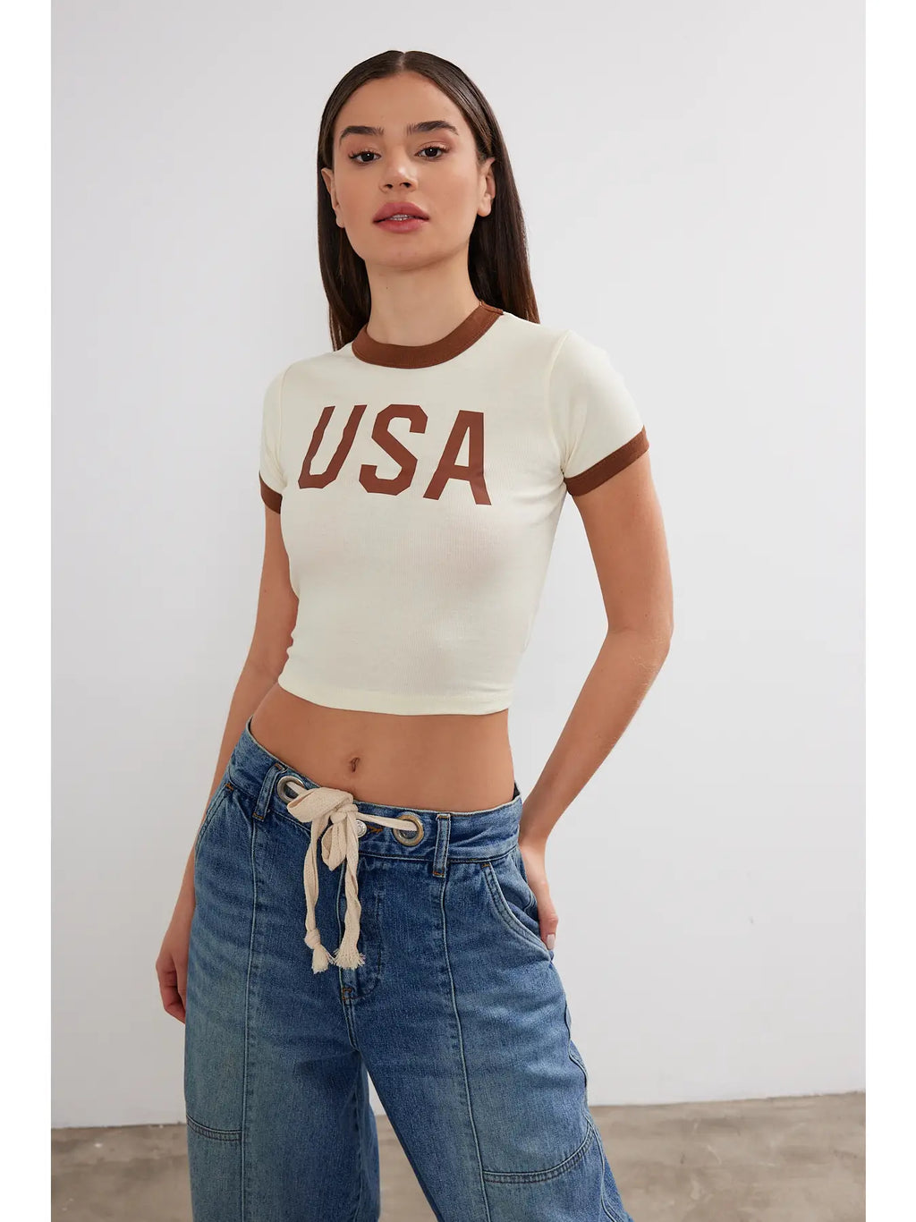 Women’s USA Two-Tone Cropped Ringer Tee