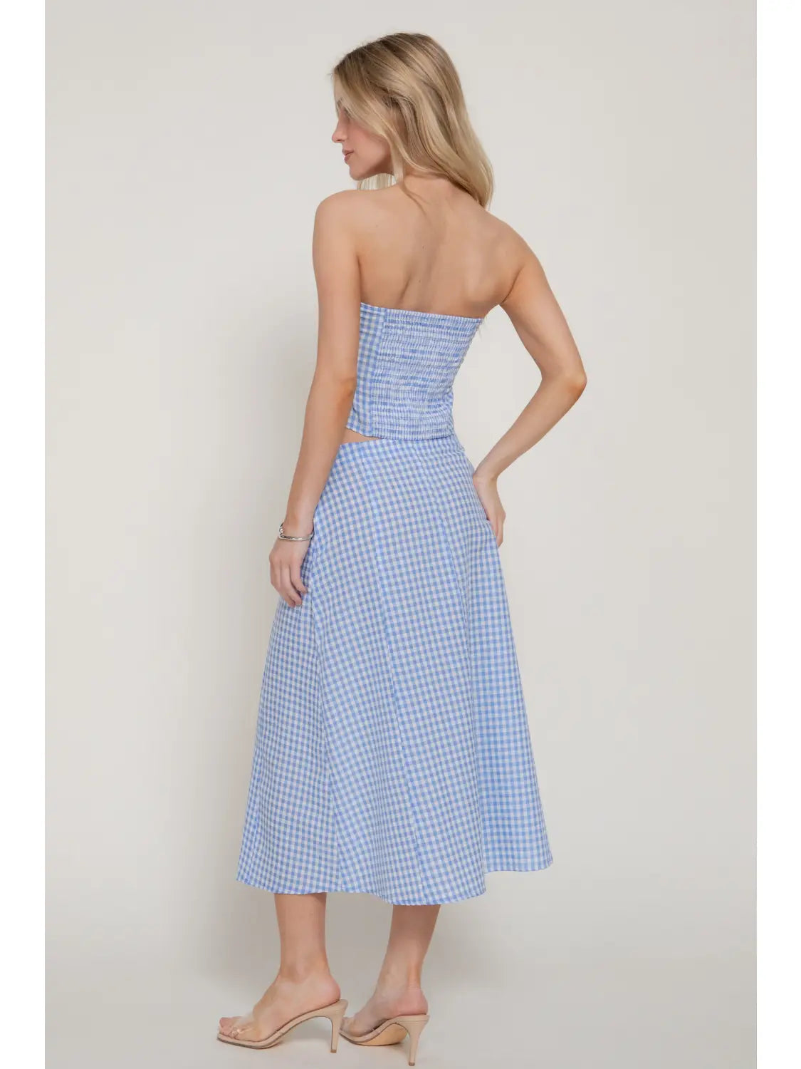 Seersucker Bandeau Top & A-Line Midi Skirt Set