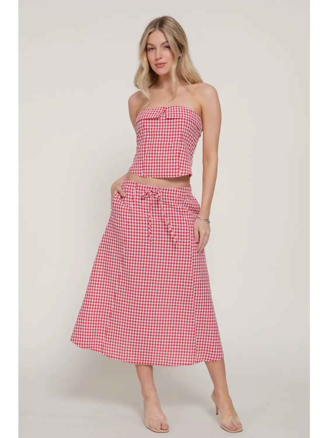 KARYS Seersucker Bandeau Top & A-Line Midi Skirt Set