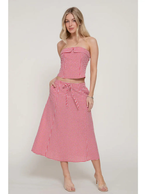 KARYS Seersucker Bandeau Top & A-Line Midi Skirt Set