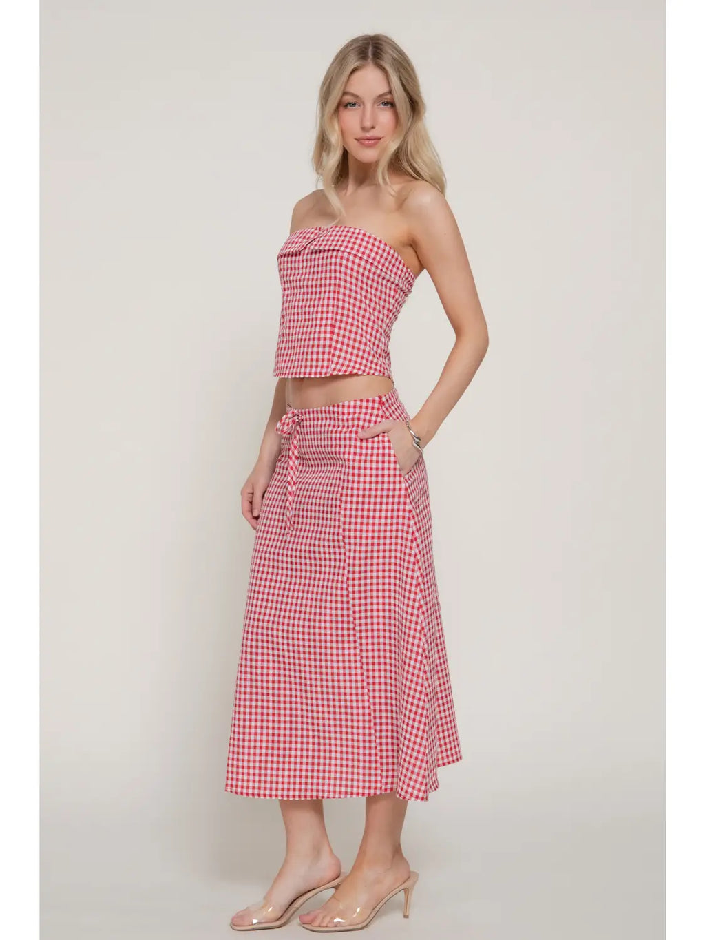 KARYS Seersucker Bandeau Top & A-Line Midi Skirt Set