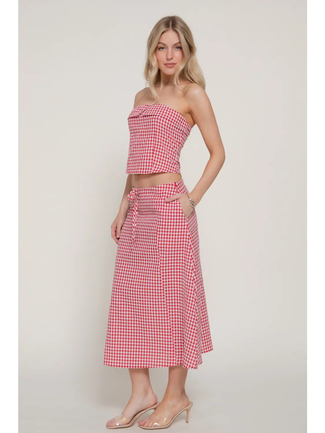 KARYS Seersucker Bandeau Top & A-Line Midi Skirt Set
