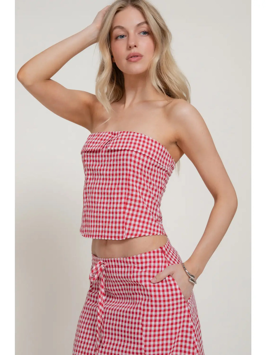 KARYS Seersucker Bandeau Top & A-Line Midi Skirt Set